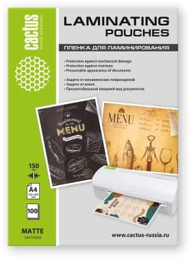 Пленка для ламинирования Cactus 150мкм A4 (100шт) матовая 216x303мм CS-LPMА4150100 - фото 2