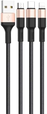 Кабель Hoco X26 Xpress one 80275 USB (m)-Lightning (m)/USB Type-C (m)/micro USB (m) 1м черный/золотистый - фото 2