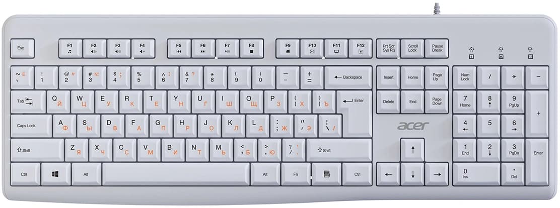 Клавиатура Acer OKW500 белый USB Multimedia (ZL.KBDEE.01S) кабель 1.8м