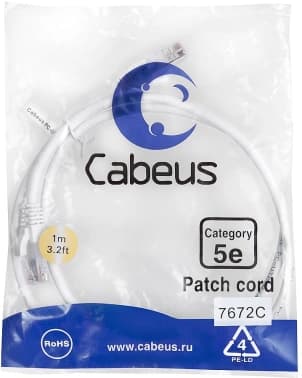 Патч-корд Cabeus PC-UTP-RJ45-CAT.5E-1M-WH U/UTP RJ-45 вил.-вилка RJ-45 кат.5E 1м белый ПВХ - фото 2