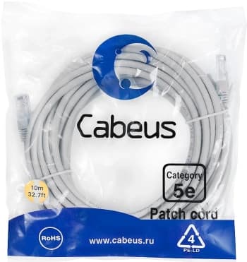 Патч-корд Cabeus PC-UTP-RJ45-CAT.5E-15M-LSZH U/UTP RJ-45 вил.-вилка RJ-45 кат.5E 15м серый LSZH - фото 2