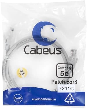 Патч-корд Cabeus PC-UTP-RJ45-CAT.5E-1M U/UTP RJ-45 вил.-вилка RJ-45 кат.5E 1м серый ПВХ - фото 2