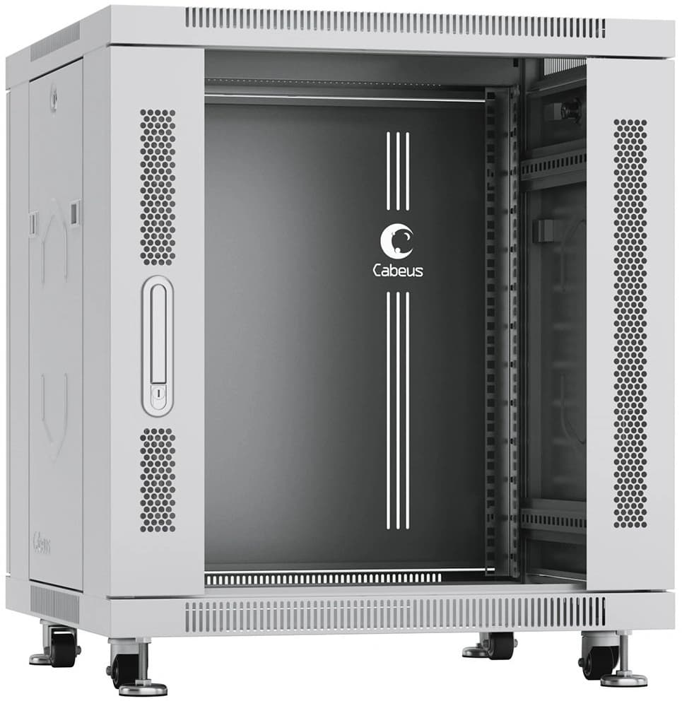 Шкаф коммутационный Cabeus (SH-05C-12U60/60) напольный 12U 600x600мм пер.дв.стекл металл 800кг серый 500мм 730мм IP20 сталь - фото 2
