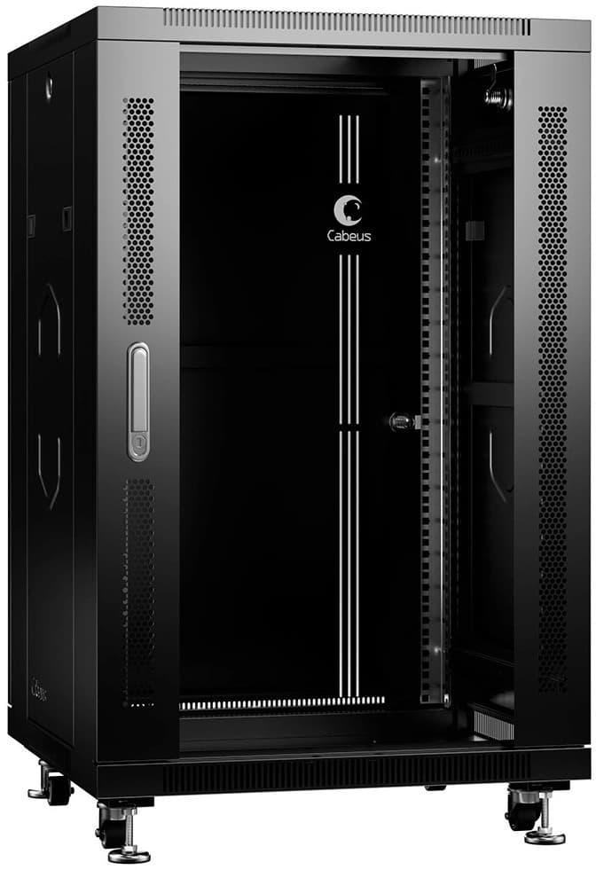 Шкаф коммутационный Cabeus (SH-05C-18U60/60-BK) напольный 12U 600x600мм пер.дв.стекл металл 800кг черный 500мм 220град. 988мм IP20 сталь - фото 4