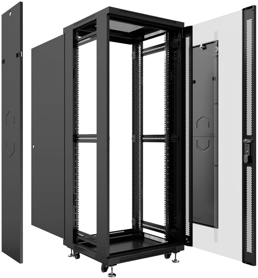 Шкаф коммутационный Cabeus (SH-05C-18U60/60-BK) напольный 12U 600x600мм пер.дв.стекл металл 800кг черный 500мм 220град. 988мм IP20 сталь - фото 1