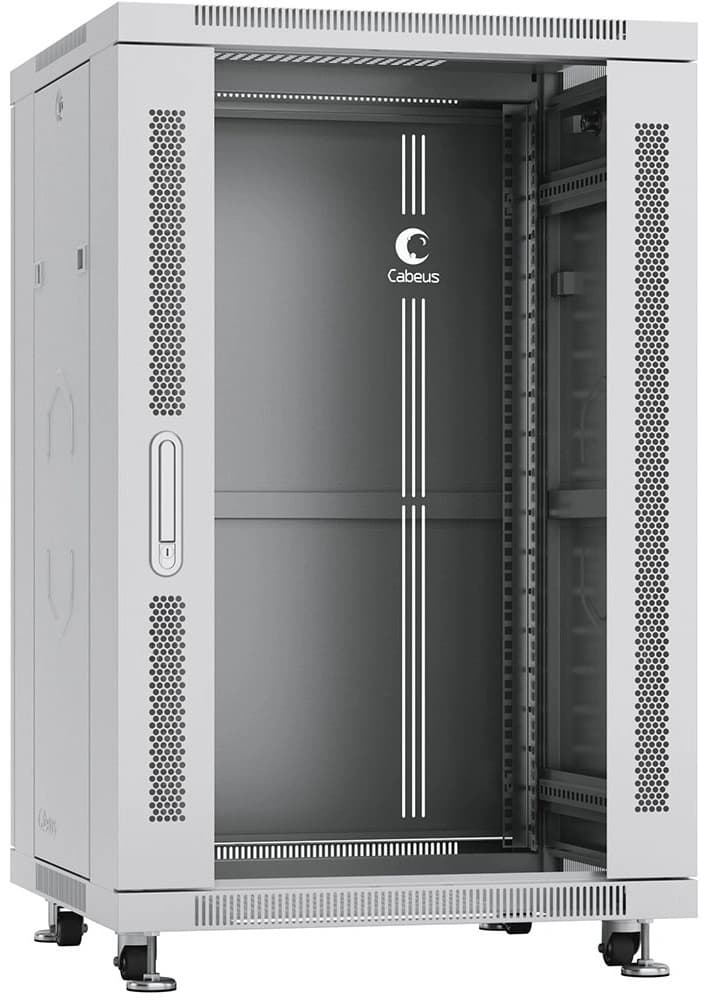 Шкаф коммутационный Cabeus (SH-05C-18U60/80) напольный 18U 600x800мм пер.дв.стекл металл 800кг серый 700мм 57.2кг 220град. 988мм IP20 сталь - фото 4