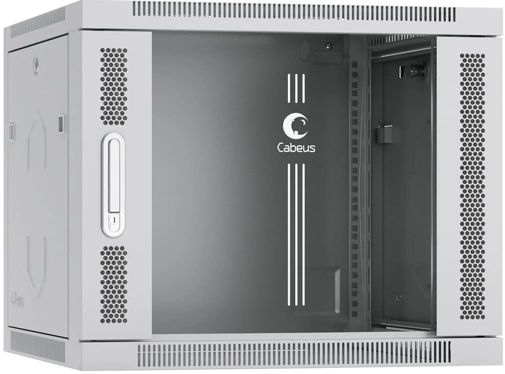 Шкаф коммутационный Cabeus (SH-05F-9U60/60) настенный 9U 600x600мм пер.дв.стекл 60кг серый 540мм 20кг 501мм IP20 сталь - фото 2