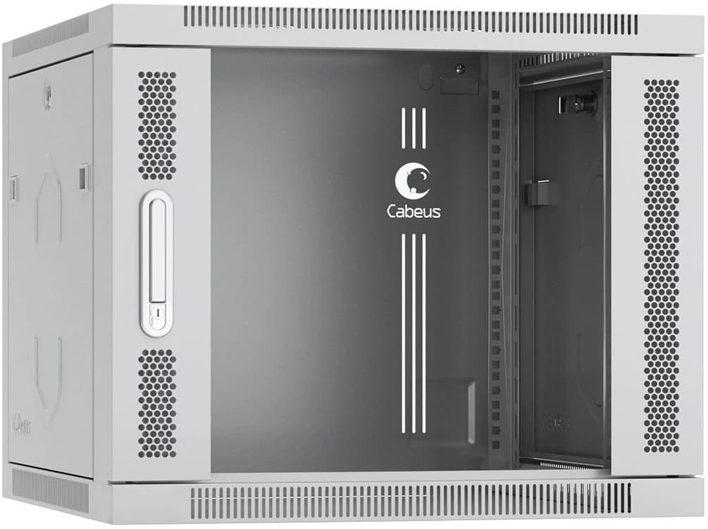 Шкаф коммутационный Cabeus (SH-05F-9U60/45) настенный 9U 600x450мм пер.дв.стекл 60кг серый 390мм 20кг 501мм IP20 сталь - фото 4