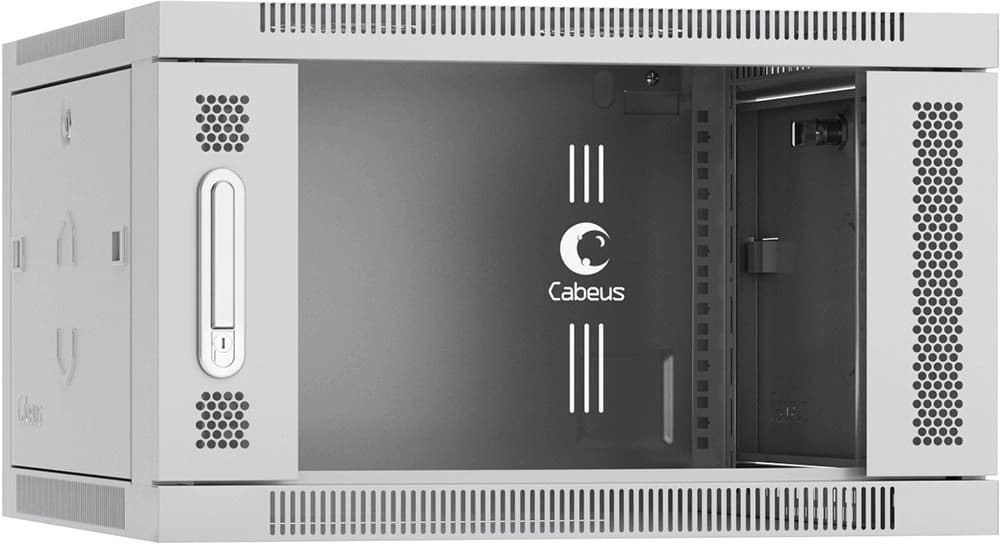Шкаф коммутационный Cabeus (SH-05F-6U60/45) настенный 6U 600x450мм пер.дв.стекл 60кг серый 390мм 16кг 368мм IP20 сталь - фото 4