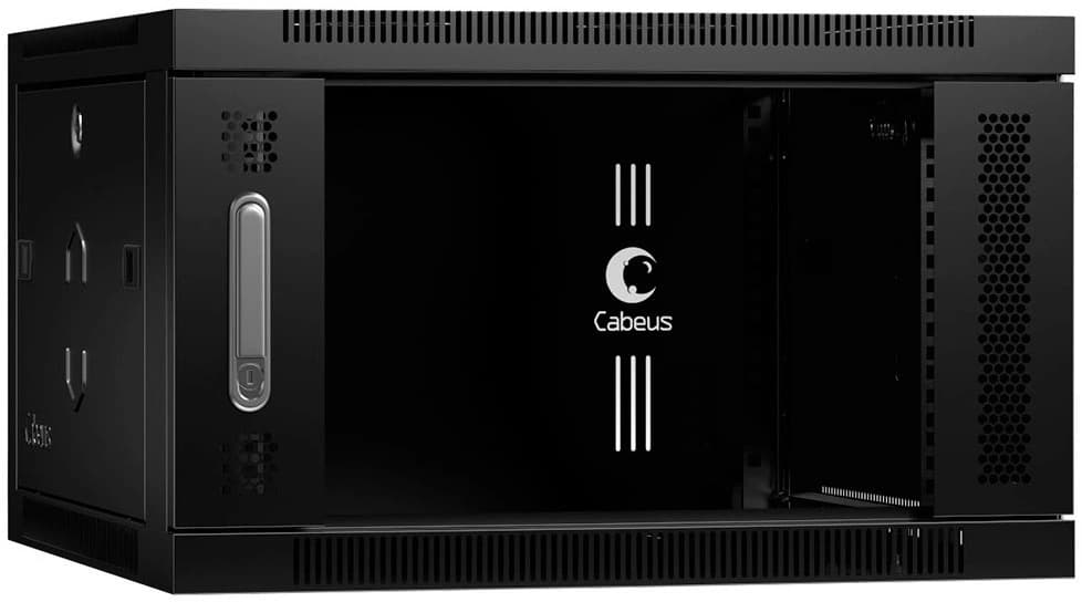Шкаф коммутационный Cabeus (SH-05F-6U60/35-BK) настенный 6U 600x350мм пер.дв.стекл 30кг черный 290мм 14кг 220град. 368мм IP20 сталь - фото 4