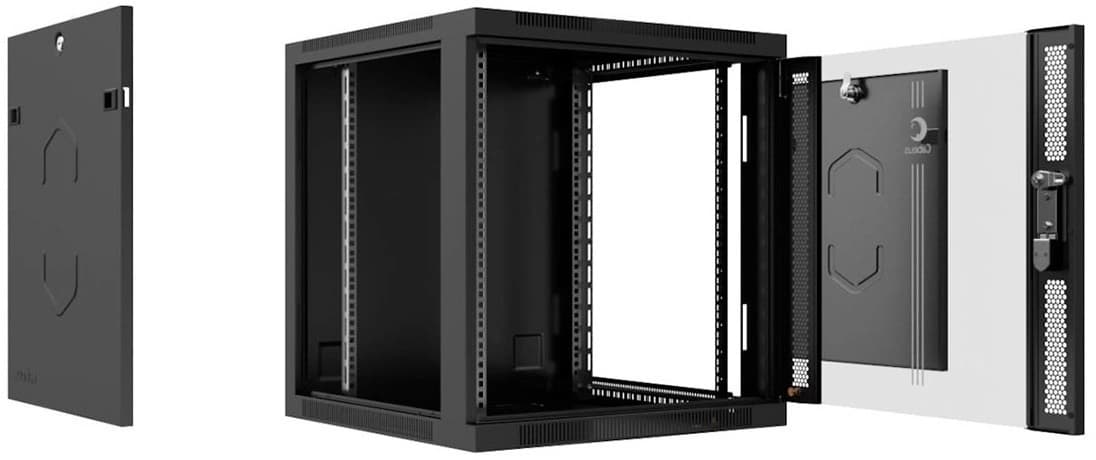 Шкаф коммутационный Cabeus (SH-05F-6U60/35-BK) настенный 6U 600x350мм пер.дв.стекл 30кг черный 290мм 14кг 220град. 368мм IP20 сталь - фото 1