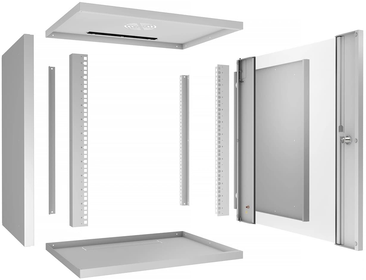 Шкаф коммутационный Cabeus (WSC-05D-12U55/45) настенный 12U 550x450мм пер.дв.стекл 30кг серый 340мм 17кг 220град. 590мм IP20 сталь - фото 3