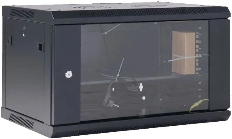 Шкаф коммутационный Rexant (04-0666-112) настенный 6U 600x600мм пер.дв.стекл черный 230град. металл - фото 1