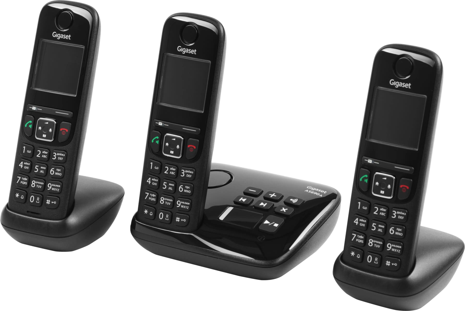 Р/Телефон Dect Gigaset AS690A Trio черный (труб. в компл.:3шт) автооветчик АОН