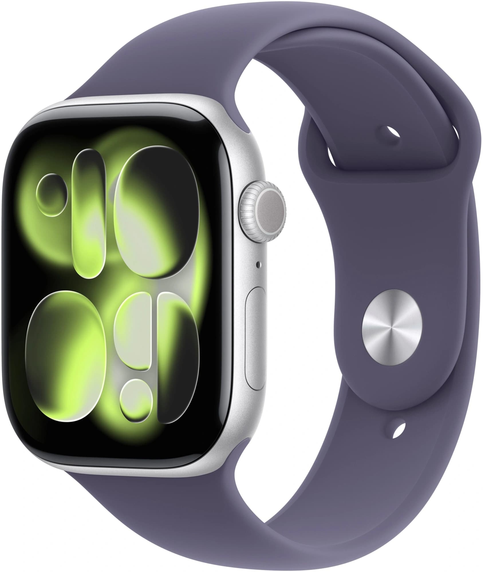 Смарт-часы Apple Watch Series 11 A3331 42мм OLED корп.серебристый Sport Band рем.фиолетовый разм.брасл.:M/L (MEU74AF/A)