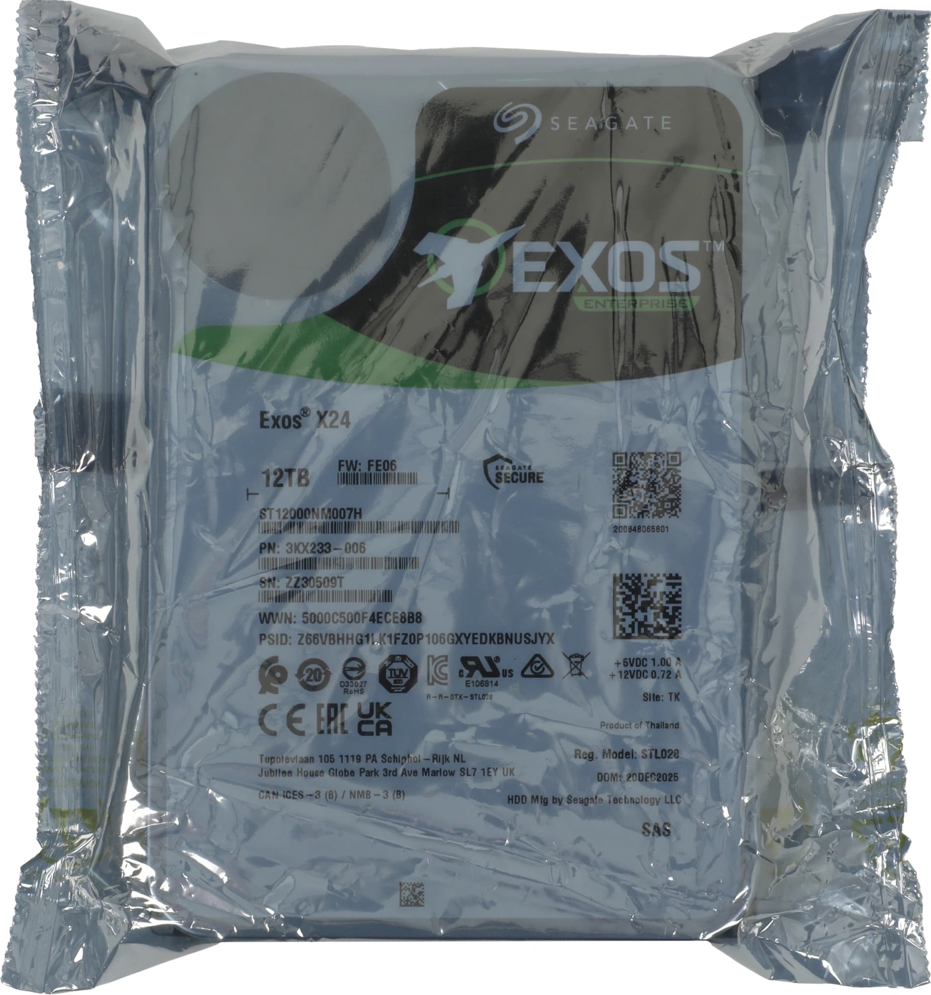 Жесткий диск Seagate SAS 3.0 12TB ST12000NM007H Server Exos X24 4KN (7200rpm) 512Mb 3.5"