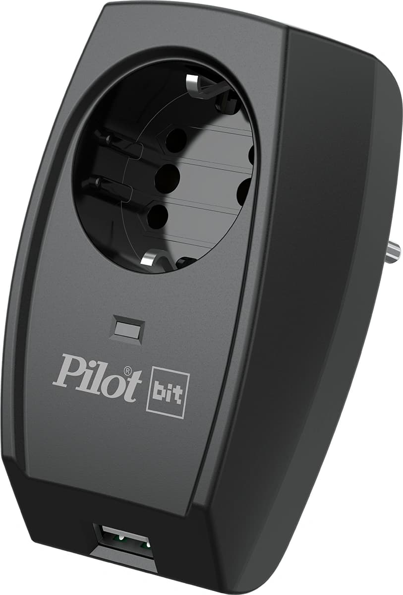 Сетевой фильтр Pilot Bit (USB) (1 розетка) черный (коробка)