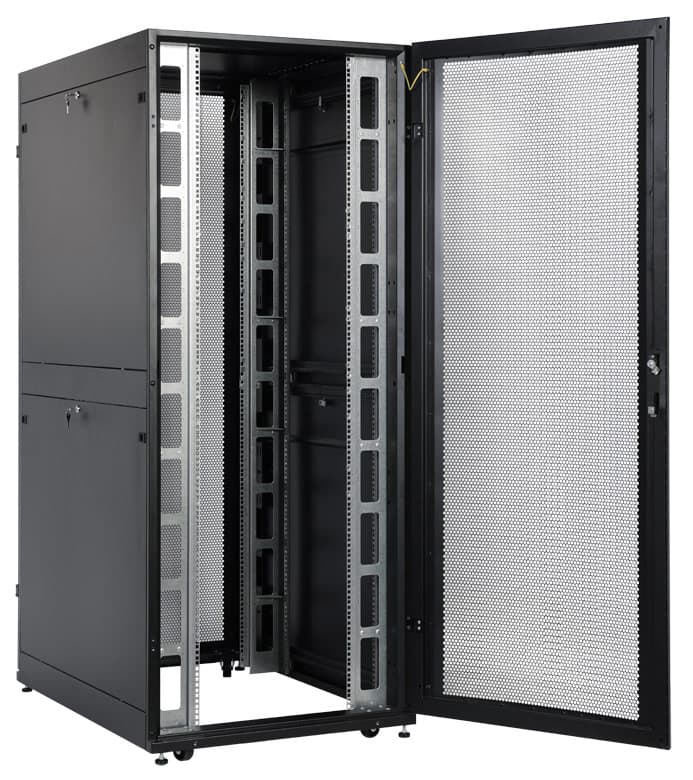 Шкаф серверный ЦМО (ШТК-СП-42.8.10-48АА-9005) напольный 42U 800x930мм пер.дв.перфор. задн.дв.перфор.2-хст. 2 бок.пан. 1350кг черный 690мм 180град. 1950мм - фото 1