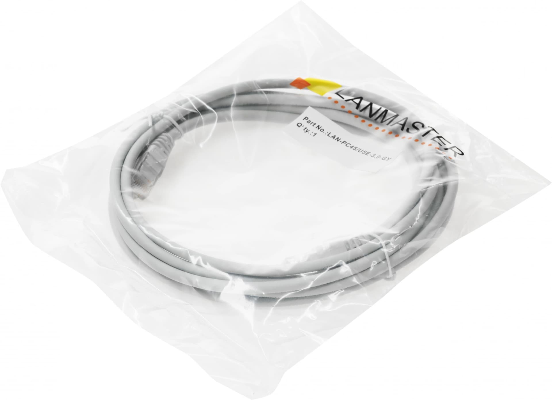 Патч-корд Lanmaster LAN-PC45/U5E-3.0-GY UTP RJ-45 вил.-вилка RJ-45 кат.5E 3м серый LSZH (уп.:1шт) - фото 1
