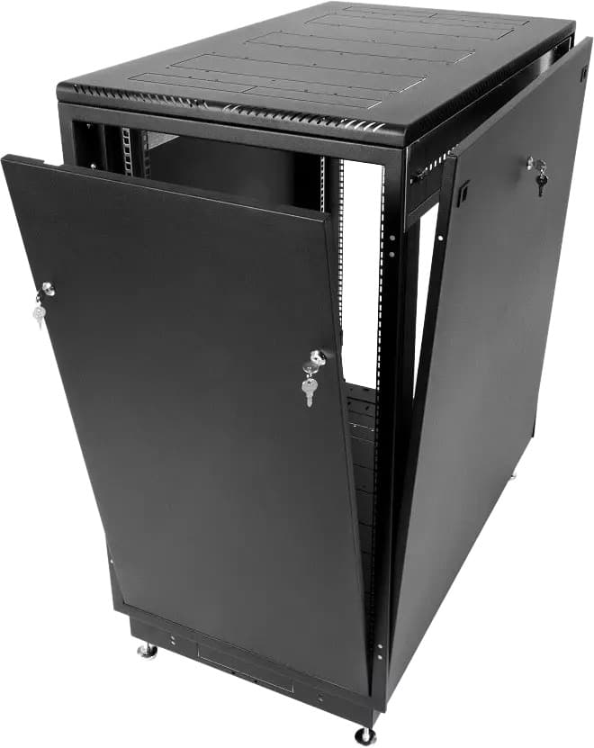 Шкаф коммутационный ЦМО (ШТК-М-18.6.6-1ААА-9005) напольный 18U 600x600мм пер.дв.стекл задн.дв.стал.лист 2 бок.пан. направл.под закл.гайки 270кг черный 455мм 48.6кг 180град. 960мм IP20 сталь - фото 5