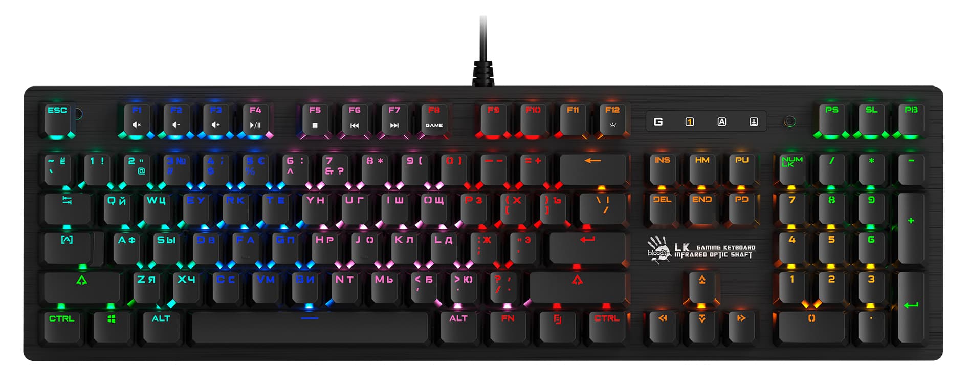 Клавиатура A4Tech B820R механическая черный USB for gamer LED (B820R BLACK (BLUE SWITCH)) кабель 1.8м