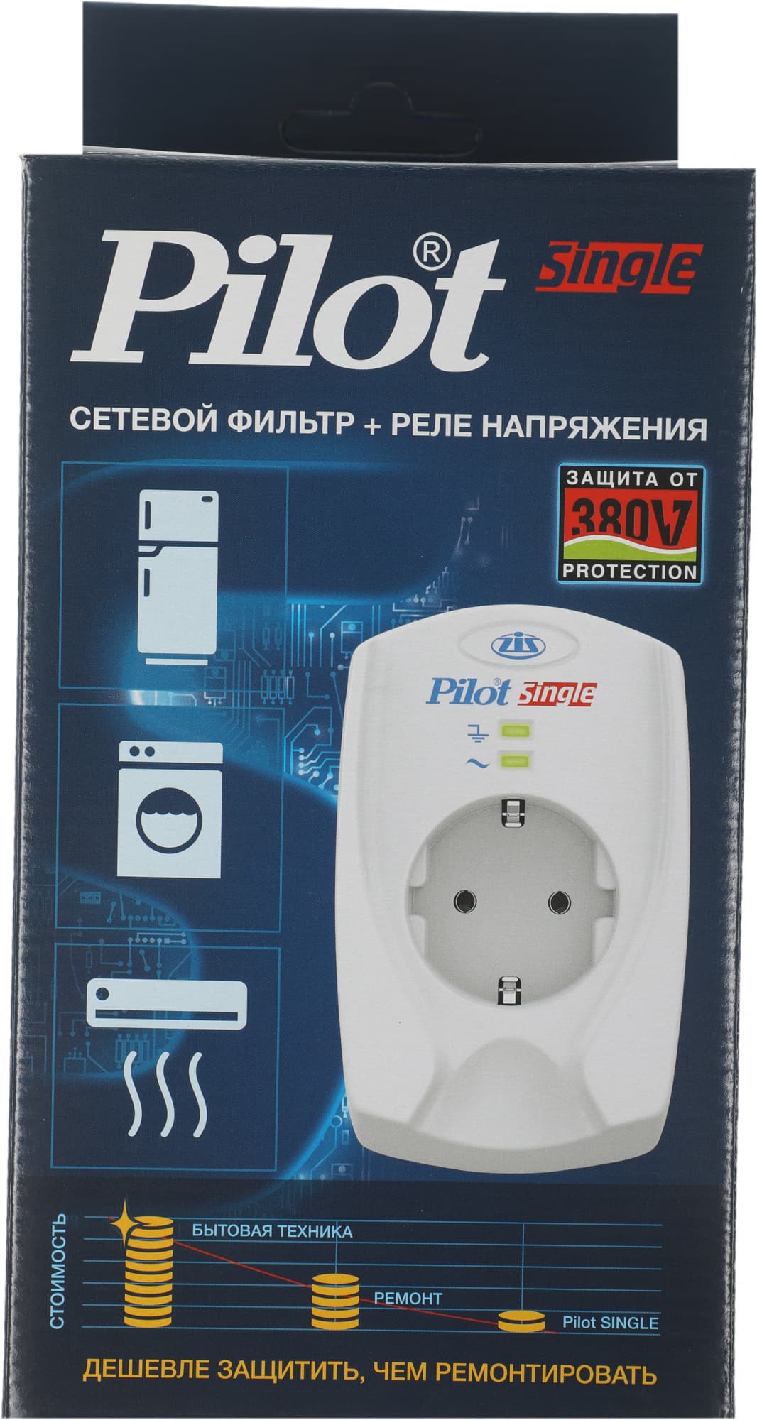 Сетевой фильтр Pilot Single (1 розетка) белый (коробка) - фото 4