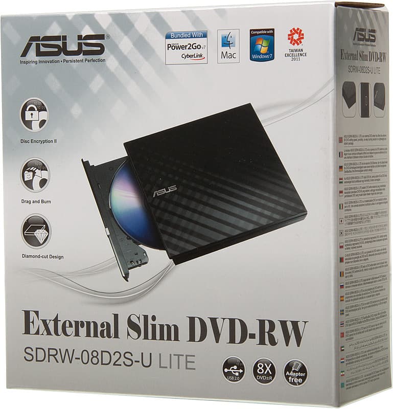 Привод DVD-RW Asus SDRW-08D2S-U LITE/BLK/G/AS черный USB внешний RTL