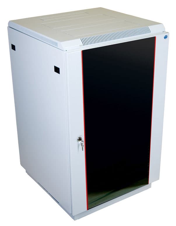Шкаф коммутационный ЦМО (ШТК-М-18.6.6-1ААА) напольный 18U 600x600мм пер.дв.стекл задн.дв.стал.лист 2 бок.пан. направл.под закл.гайки 270кг серый 455мм 48.6кг 180град. 960мм - фото 1