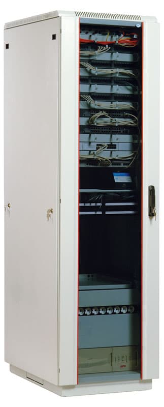 Шкаф коммутационный ЦМО (ШТК-М-42.6.6-1ААА) напольный 42U 600x600мм пер.дв.стекл задн.дв.стал.лист 2 бок.пан. направл.под закл.гайки 550кг серый 455мм 92.3кг 180град. 2030мм - фото 1