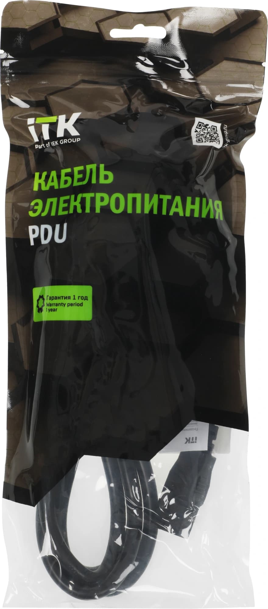 Шнур питания ITK PC-C13D-2M C13-Schuko проводник.:3x1.5мм2 2м 230В 10А черный - фото 1