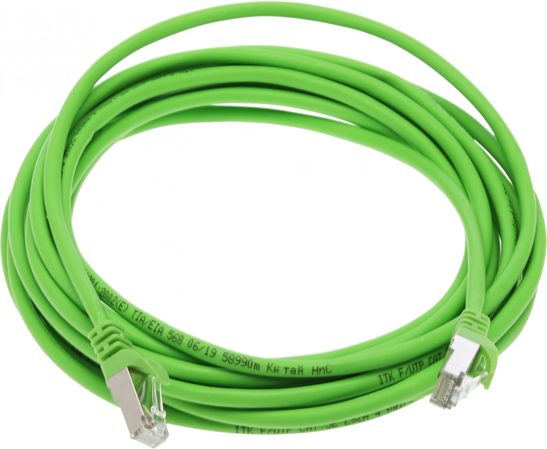 Патч-корд ITK PC02-C5EFL-5M FTP RJ-45 вил.-вилка RJ-45 кат.5E 5м зеленый LSZH (уп.:1шт) - фото 1