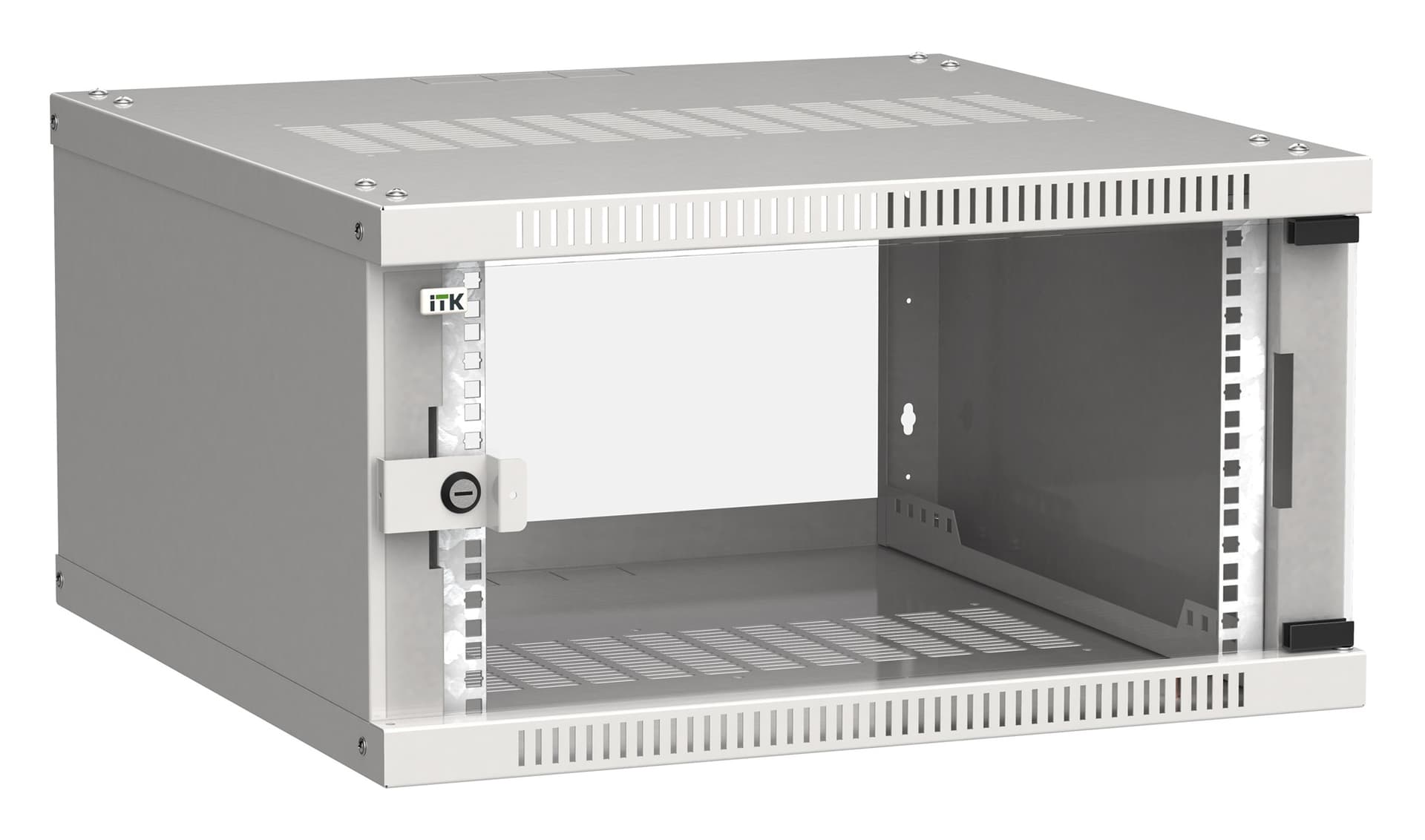 Шкаф коммутационный ITK Linea WE (LWE3-06U66-GF) настенный 6U 600x600мм пер.дв.стекл направл.под закл.гайки 50кг серый 550мм 14.3кг 200град. 320мм IP20 IK08 сталь - фото 1