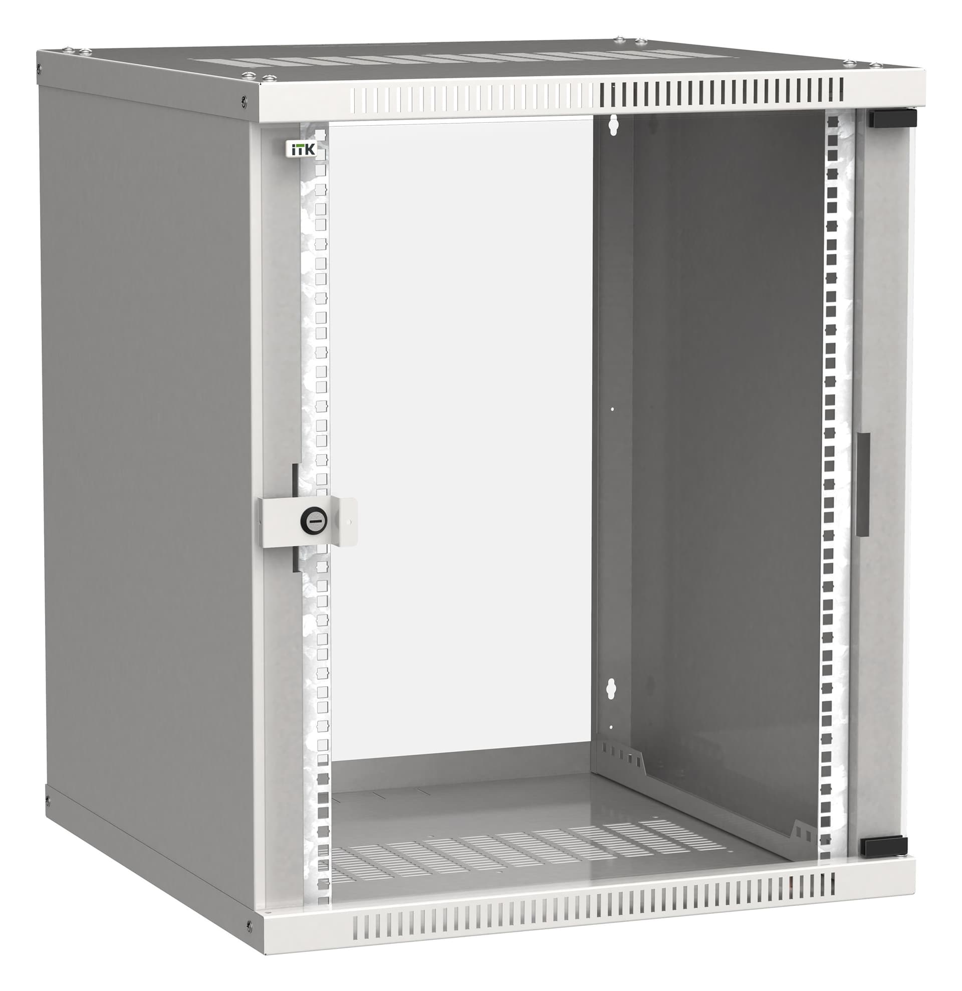 Шкаф коммутационный ITK Linea WE (LWE3-15U66-GF) настенный 15U 600x600мм пер.дв.стекл направл.под закл.гайки 50кг серый 550мм 22.3кг 200град. 715мм IP20 IK08 сталь - фото 1