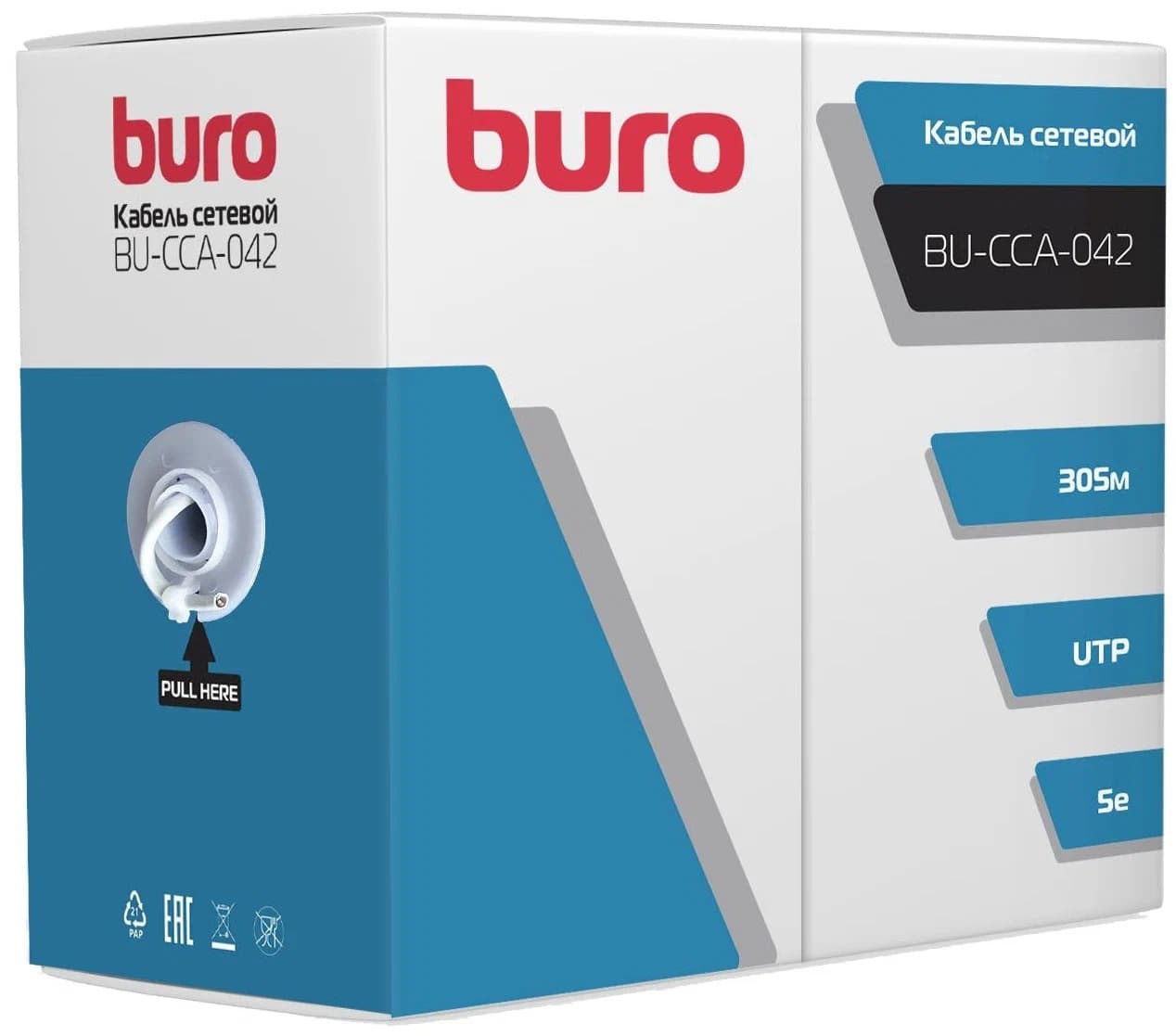 Кабель сетевой Buro BU-CCA-042 UTP 4 пары cat.5E solid 0.42мм CCA 305м серый - фото 3