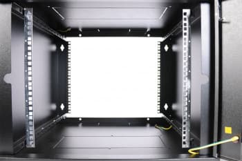 Шкаф коммутационный ЦМО ШРН-Эконом (ШРН-Э-9.350-9005) настенный 9U 600x350мм пер.дв.стекл 85кг черный 300мм 13.86кг 180град. 476мм сталь - фото 5