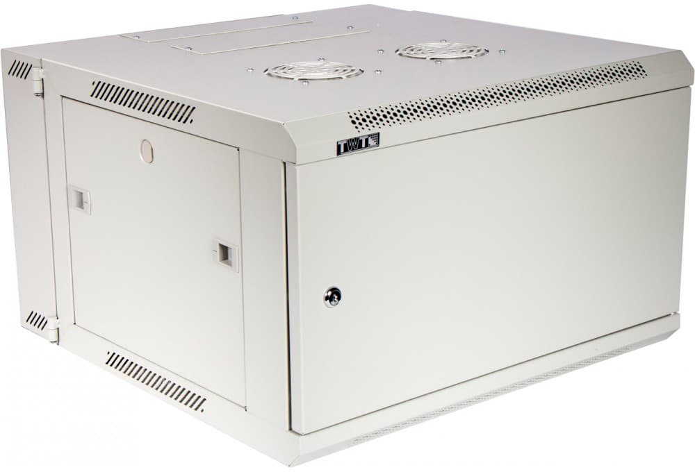Шкаф коммутационный Lanmaster (TWT-CBW3M-12U-6X6-GY) настенный 12U 600x600мм пер.дв.металл задн.дв.спл.стал.лист 2 бок.пан. 60кг серый 441мм 23кг 120град. 635мм IP20 металл - фото 1