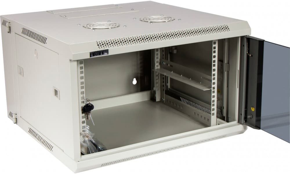 Шкаф коммутационный Lanmaster (TWT-CBW3M-12U-6X6-GY) настенный 12U 600x600мм пер.дв.металл задн.дв.спл.стал.лист 2 бок.пан. 60кг серый 441мм 23кг 120град. 635мм IP20 металл - фото 4