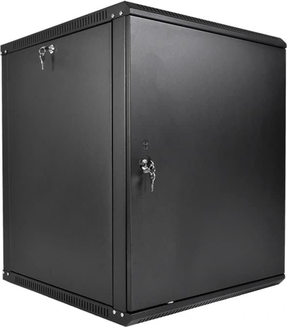 Шкаф коммутационный ЦМО ШРН-Эконом (ШРН-Э-12.350.1-9005) настенный 12U 600x350мм пер.дв.металл направл.под закл.гайки 85кг черный 300мм 15.39кг 180град. 608мм IP20 сталь - фото 1
