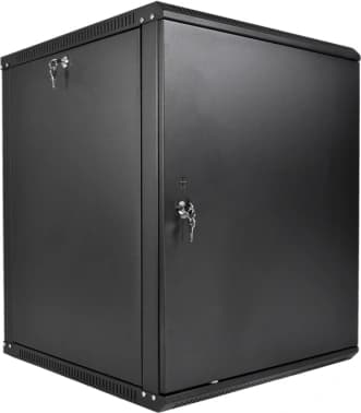 Шкаф коммутационный ЦМО ШРН-Эконом (ШРН-Э-12.350.1-9005) настенный 12U 600x350мм пер.дв.металл направл.под закл.гайки 85кг черный 300мм 15.39кг 180град. 608мм IP20 сталь - фото 2