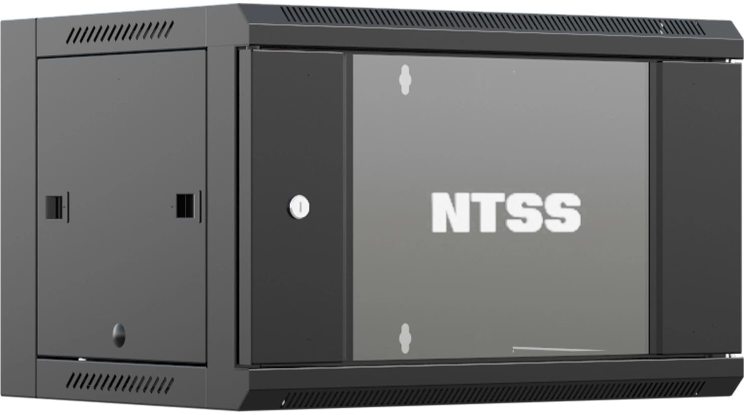 Шкаф коммутационный NTSS (NTSS-W6U6060GS-BL) настенный 6U 570x600мм пер.дв.стекл 60кг черный 500мм 18.8кг 220град. 370мм IP20 сталь - фото 1