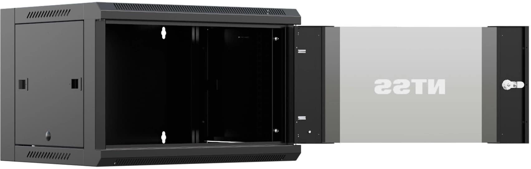 Шкаф коммутационный NTSS (NTSS-W6U6060GS-BL) настенный 6U 570x600мм пер.дв.стекл 60кг черный 500мм 18.8кг 220град. 370мм IP20 сталь - фото 3