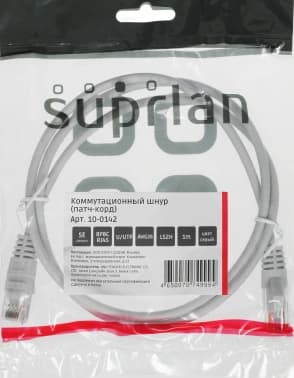 Патч-корд Suprlan 10-0142 UTP RJ-45 вил.-вилка RJ-45 кат.5E 1м серый LSZH 26AWG - фото 5