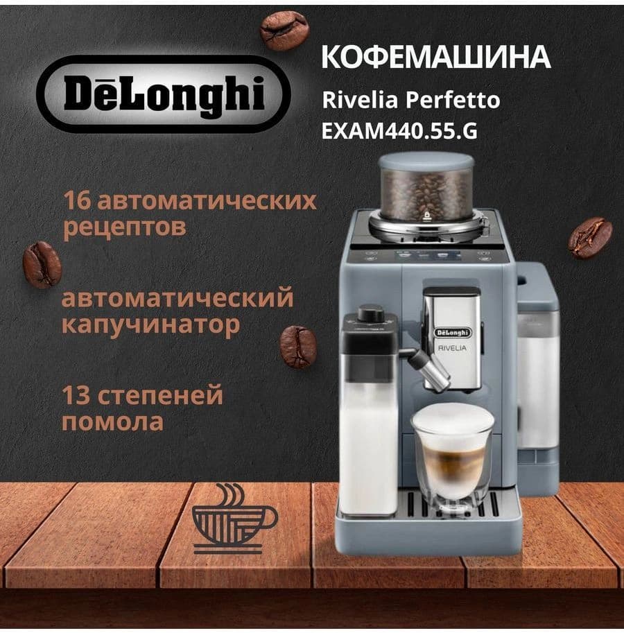 Кофемашина Delonghi Rivelia EXAM440.55.G 1450Вт серый - фото 3