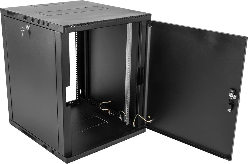 Шкаф коммутационный ЦМО (ШРН-12.500.1-9005) настенный 12U 600x529мм пер.дв.стал.лист 200кг черный 470мм 18кг 180град. 612мм металл - фото 4