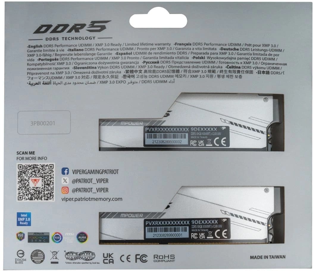 Память DDR5 2x16GB 6000MHz Patriot PVXR532G60C30KM Viper Xtreme 5 RGB RTL Gaming PC5-48000 CL30 DIMM 288-pin 1.35В с радиатором Ret - фото 5