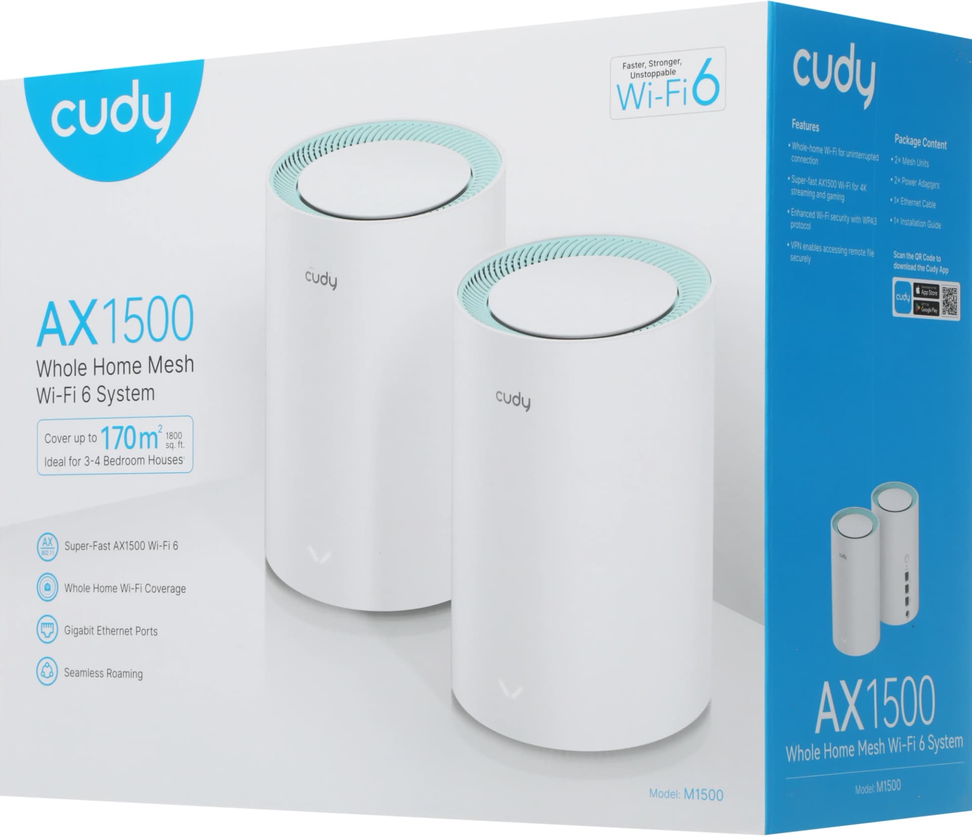 Бесшовный Mesh роутер Cudy M1500 (M1500(2-PACK)) AX1500 10/100/1000BASE-TX белый (упак.:2шт) - фото 1