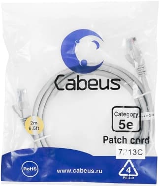 Патч-корд Cabeus PC-UTP-RJ45-CAT.5E-2M U/UTP RJ-45 вил.-вилка RJ-45 кат.5E 2м серый ПВХ - фото 2