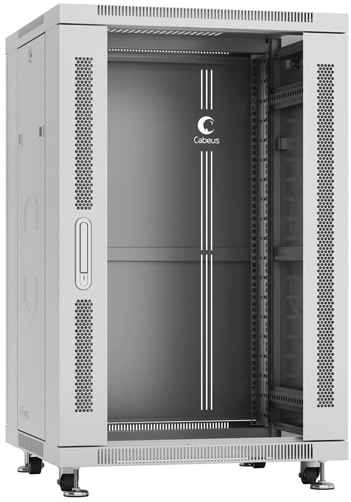Шкаф коммутационный Cabeus (SH-05C-18U60/60) напольный 18U 600x600мм пер.дв.стекл металл 800кг серый 500мм 50.2кг 220град. 988мм IP20 сталь - фото 2
