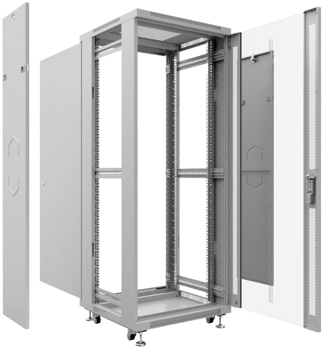 Шкаф коммутационный Cabeus (SH-05C-18U60/60) напольный 18U 600x600мм пер.дв.стекл металл 800кг серый 500мм 50.2кг 220град. 988мм IP20 сталь - фото 1