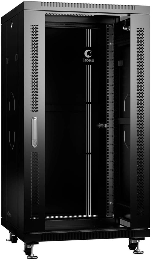 Шкаф коммутационный Cabeus (SH-05C-22U60/60-BK) напольный 22U 600x600мм пер.дв.стекл металл 800кг черный 500мм 56.4кг 1166мм IP20 сталь - фото 4